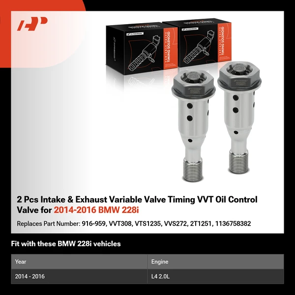 2 Pcs Intake & Exhaust Variable Valve Timing VVT Oil Control Valve for 2014-2016 BMW 228i