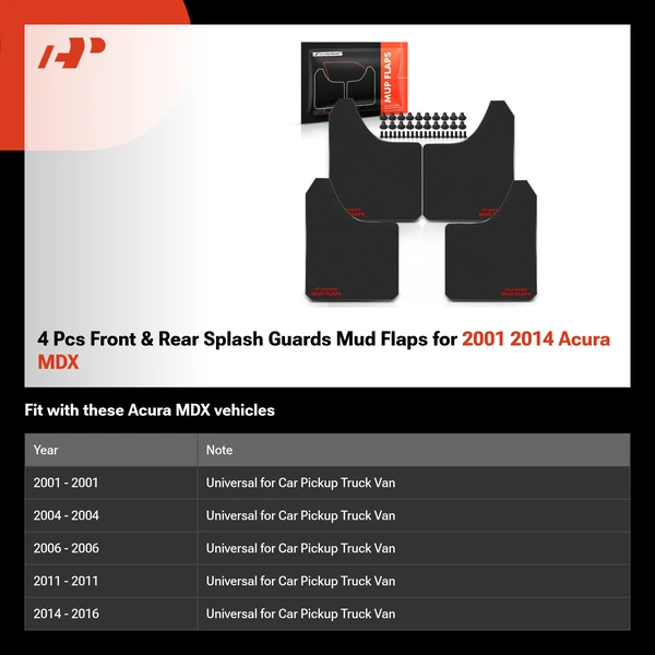 4 Pcs Front & Rear Splash Guards Mud Flaps for 2001 2014 Acura MDX