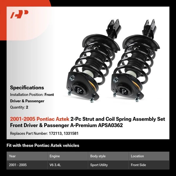 2001-2005 Pontiac Aztek 2-Pc Strut and Coil Spring Assembly Set Front Driver & Passenger A-Premium APSA0362