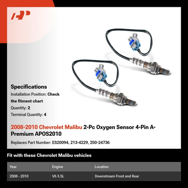 2008-2010 Chevrolet Malibu 2-Pc Oxygen Sensor 4-Pin A-Premium APOS2010