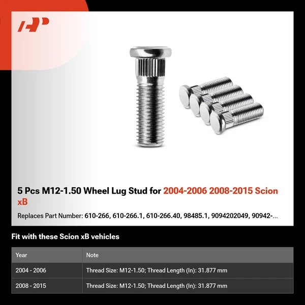 5 Pcs M12-1.50 Wheel Lug Stud for 2004-2006 2008-2015 Scion xB