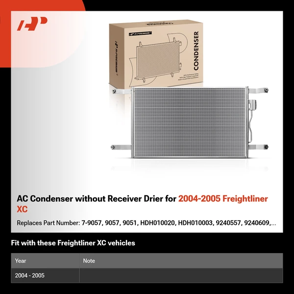AC Condenser without Receiver Drier for 2004-2005 Freightliner XC
