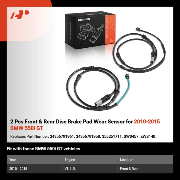 2 Pcs Front & Rear Disc Brake Pad Wear Sensor for 2010-2015 BMW 550i GT
