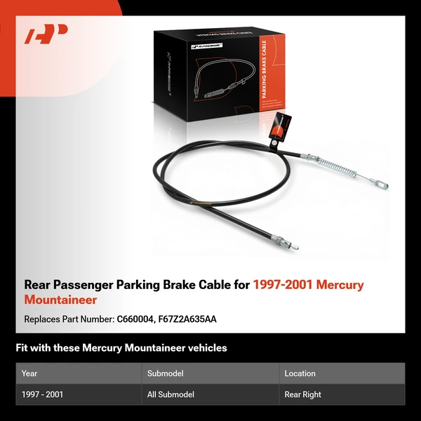 Rear Passenger Parking Brake Cable for 1997-2001 Mercury Mountaineer