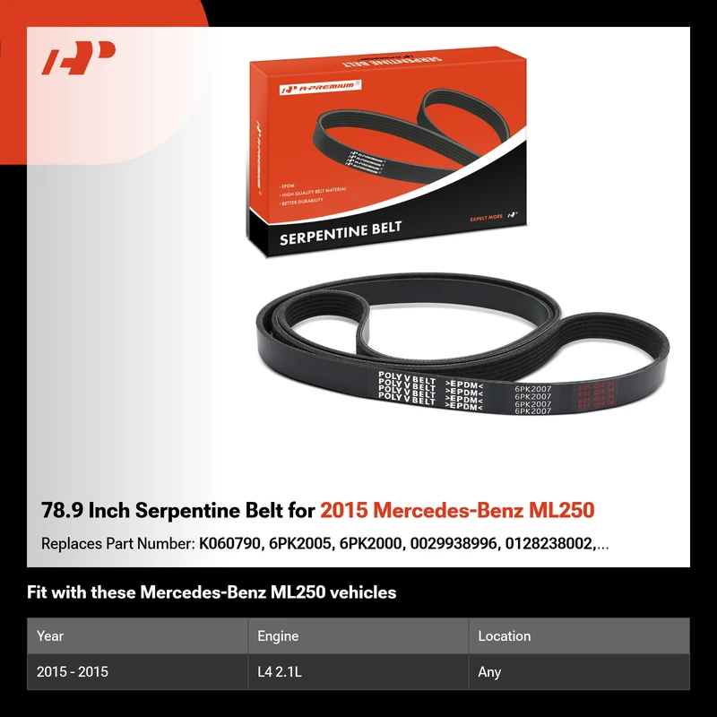 78.9 Inch Serpentine Belt for 2015 Mercedes-Benz ML250