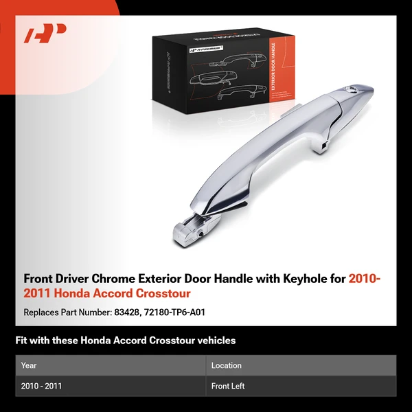 Front Driver Chrome Exterior Door Handle with Keyhole for 2010-2011 Honda Accord Crosstour