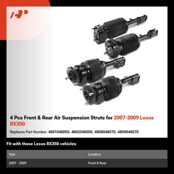4 Pcs Front & Rear Air Suspension Struts for 2007-2009 Lexus RX350