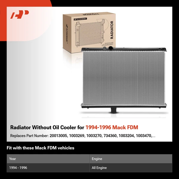 Radiator Without Oil Cooler for 1994-1996 Mack FDM