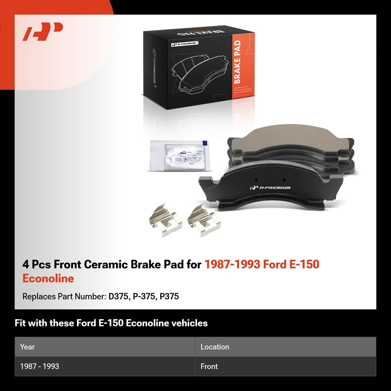 4 Pcs Front Ceramic Brake Pad for 1987-1993 Ford E-150 Econoline