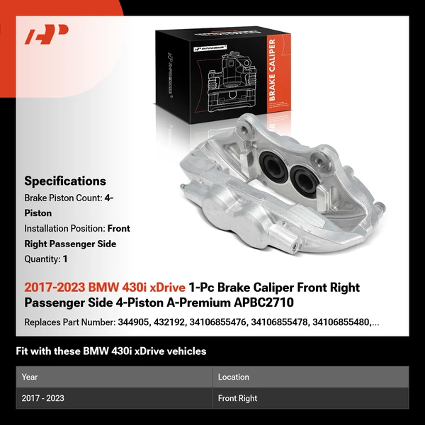2017-2023 BMW 430i xDrive 1-Pc Brake Caliper Front Right Passenger Side 4-Piston A-Premium APBC2710