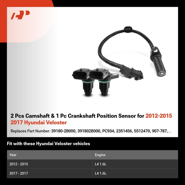 2 Pcs Camshaft & 1 Pc Crankshaft Position Sensor for 2012-2015 2017 Hyundai Veloster
