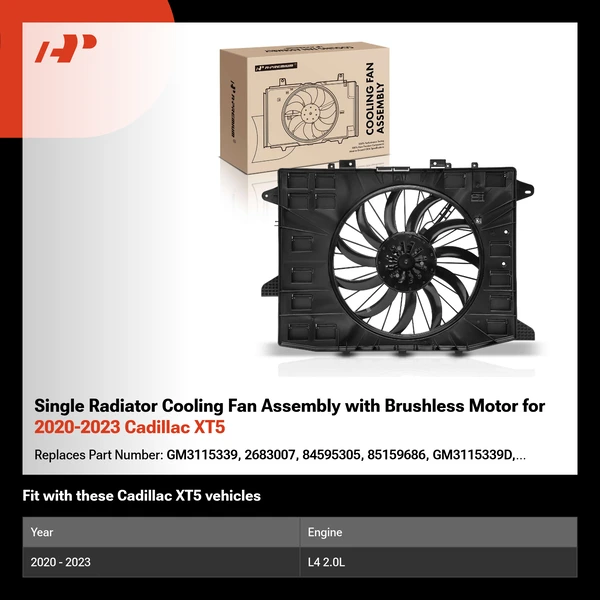 Single Radiator Cooling Fan Assembly with Brushless Motor for 2020-2023 Cadillac XT5