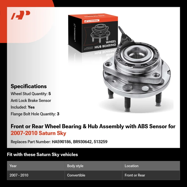 Front or Rear Wheel Bearing & Hub Assembly with ABS Sensor for 2007-2010 Saturn Sky