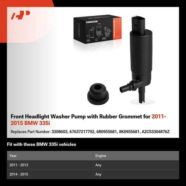 Front Headlight Washer Pump with Rubber Grommet for 2011-2015 BMW 335i