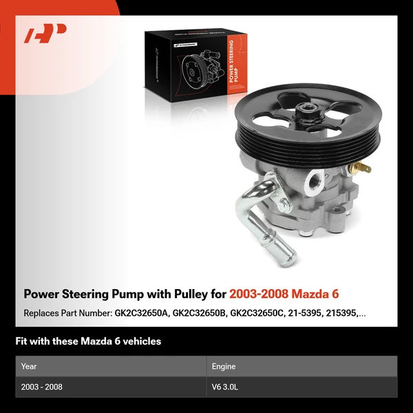 Power Steering Pump with Pulley for 2003-2008 Mazda 6