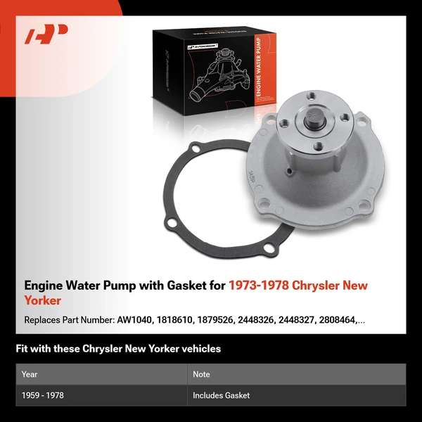 Engine Water Pump with Gasket for 1973-1978 Chrysler New Yorker