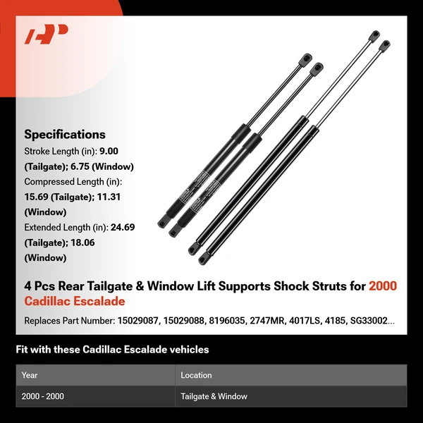 4 Pcs Rear Tailgate & Window Lift Supports Shock Struts for 2000 Cadillac Escalade