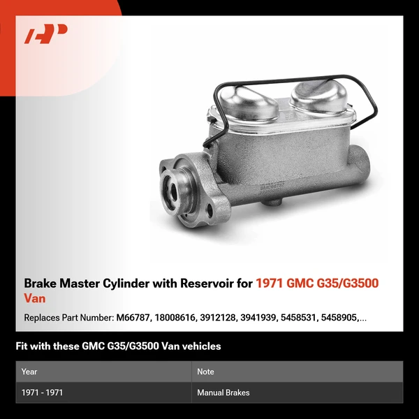 Brake Master Cylinder with Reservoir for 1971 GMC G35/G3500 Van