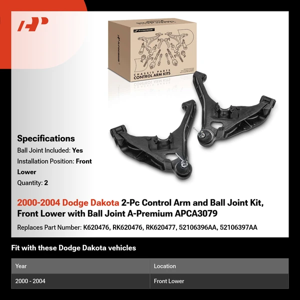 2000-2004 Dodge Dakota 2-Pc Control Arm and Ball Joint Kit, Front Lower with Ball Joint A-Premium APCA3079