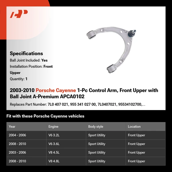 2003-2010 Porsche Cayenne 1-Pc Control Arm, Front Upper with Ball Joint A-Premium APCA0102