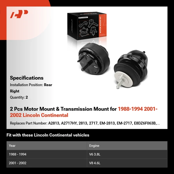 2 Pcs Motor Mount & Transmission Mount for 1988-1994 2001-2002 Lincoln Continental