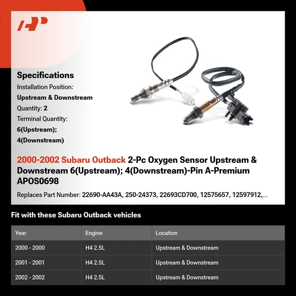 2000-2002 Subaru Outback 2-Pc Oxygen Sensor Upstream & Downstream 6(Upstream); 4(Downstream)-Pin A-Premium APOS0698