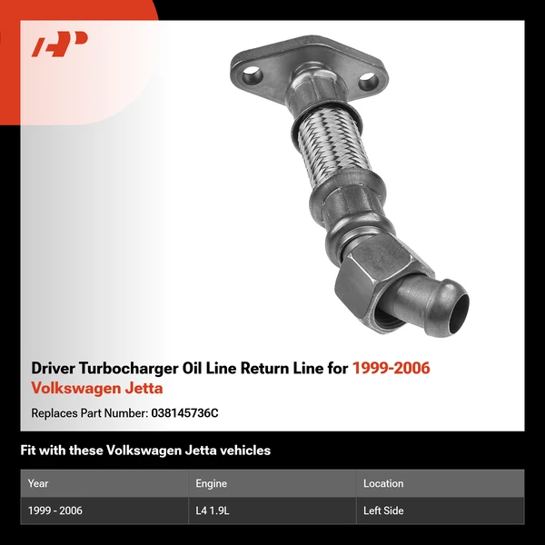 Driver Turbocharger Oil Line Return Line for 1999-2006 Volkswagen Jetta