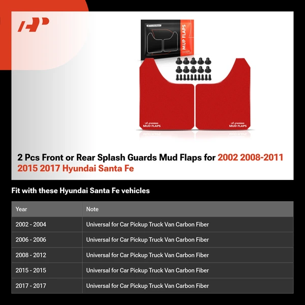 2 Pcs Front or Rear Splash Guards Mud Flaps for 2002 2008-2011 2015 2017 Hyundai Santa Fe