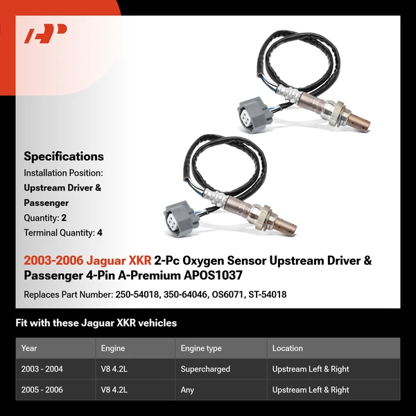 2003-2006 Jaguar XKR 2-Pc Oxygen Sensor Upstream Driver & Passenger 4-Pin A-Premium APOS1037