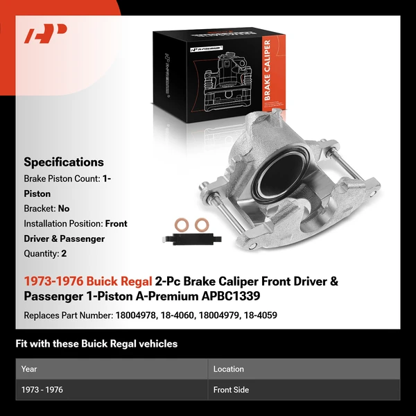 1973-1976 Buick Regal 2-Pc Brake Caliper Front Driver & Passenger 1-Piston A-Premium APBC1339