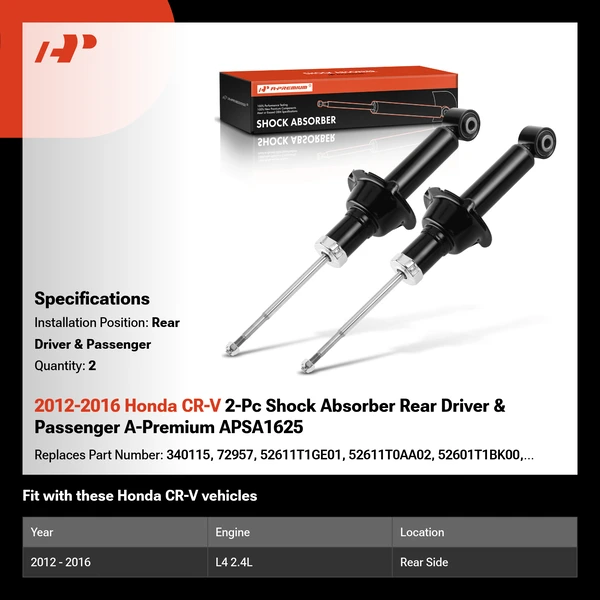 2012-2016 Honda CR-V 2-Pc Shock Absorber Rear Driver & Passenger A-Premium APSA1625
