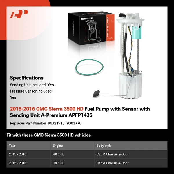 2015-2016 GMC Sierra 3500 HD Fuel Pump with Sensor with Sending Unit A-Premium APFP1435