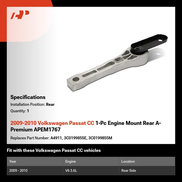 2009-2010 Volkswagen Passat CC 1-Pc Engine Mount Rear A-Premium APEM1767