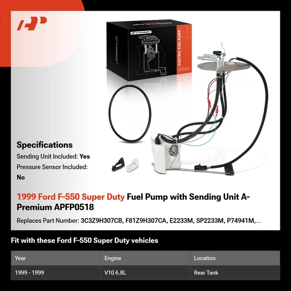 1999 Ford F-550 Super Duty Fuel Pump with Sending Unit A-Premium APFP0518