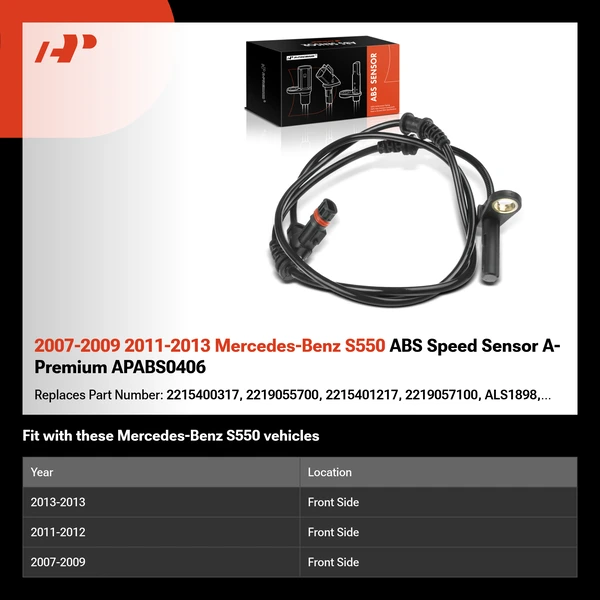 2007-2009 2011-2013 Mercedes-Benz S550 ABS Speed Sensor A-Premium APABS0406