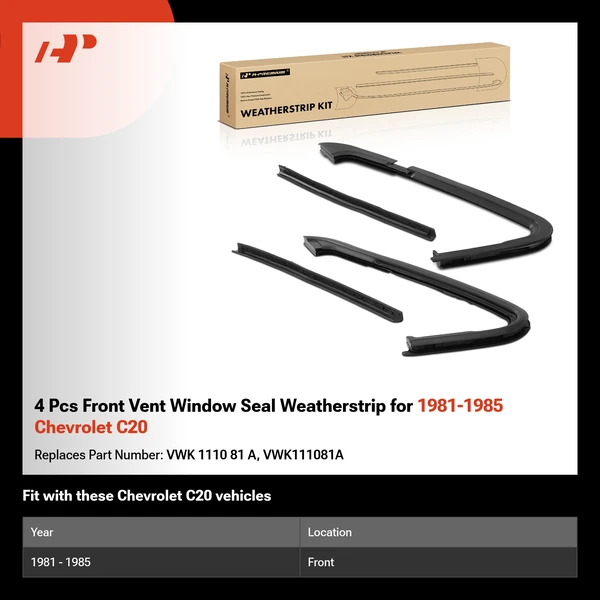 4 Pcs Front Vent Window Seal Weatherstrip for 1981-1985 Chevrolet C20