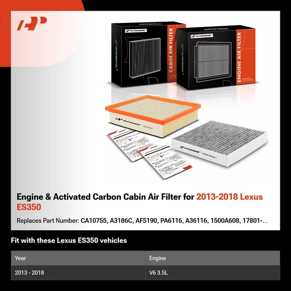 Engine & Activated Carbon Cabin Air Filter for 2013-2018 Lexus ES350