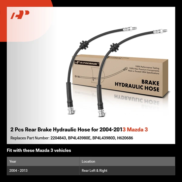 2 Pcs Rear Brake Hydraulic Hose for 2004-2013 Mazda 3