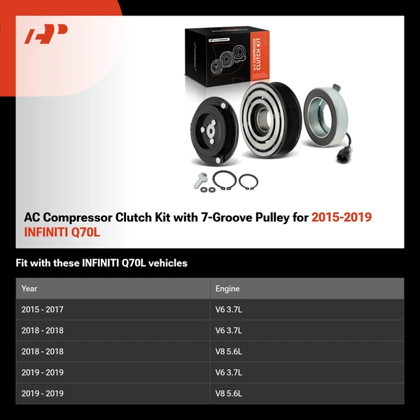 AC Compressor Clutch Kit with 7-Groove Pulley for 2015-2019 INFINITI Q70L