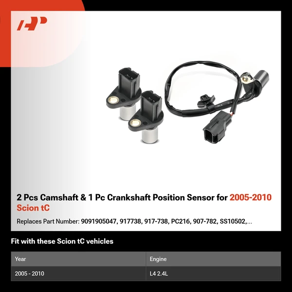 2 Pcs Camshaft & 1 Pc Crankshaft Position Sensor for 2005-2010 Scion tC