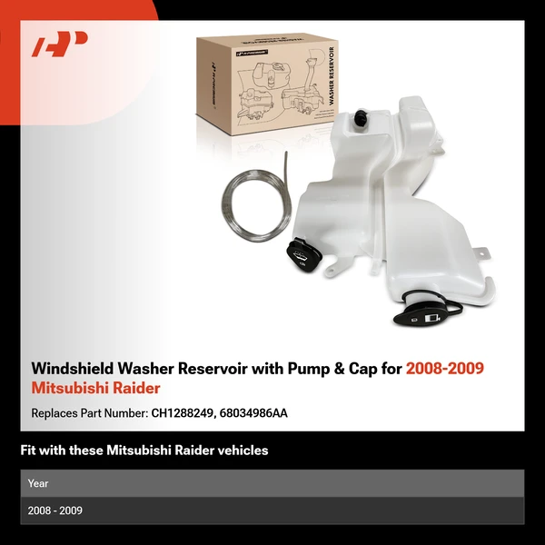 Windshield Washer Reservoir with Pump & Cap for 2008-2009 Mitsubishi Raider