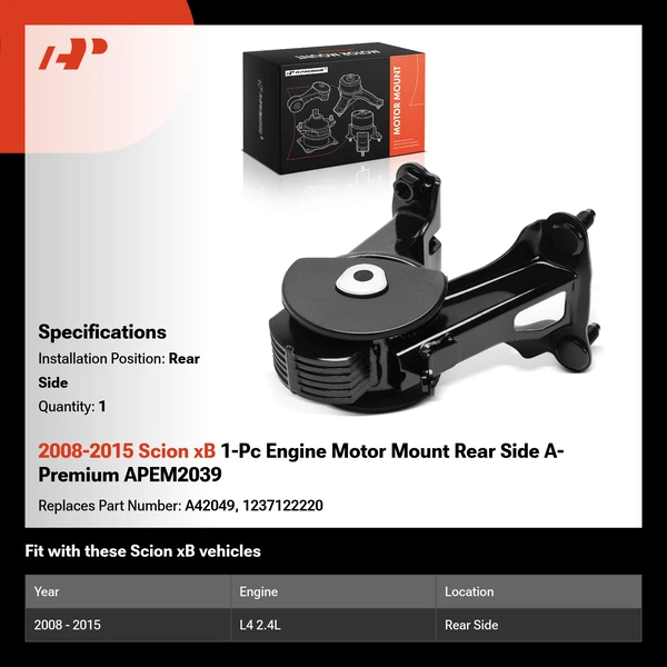 2008-2015 Scion xB 1-Pc Engine Motor Mount Rear A-Premium APEM2039