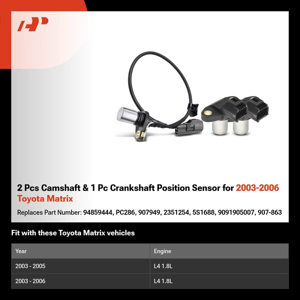 2 Pcs Camshaft & 1 Pc Crankshaft Position Sensor for 2003-2006 Toyota Matrix
