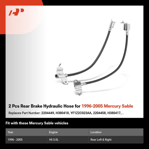 2 Pcs Rear Brake Hydraulic Hose for 1996-2005 Mercury Sable