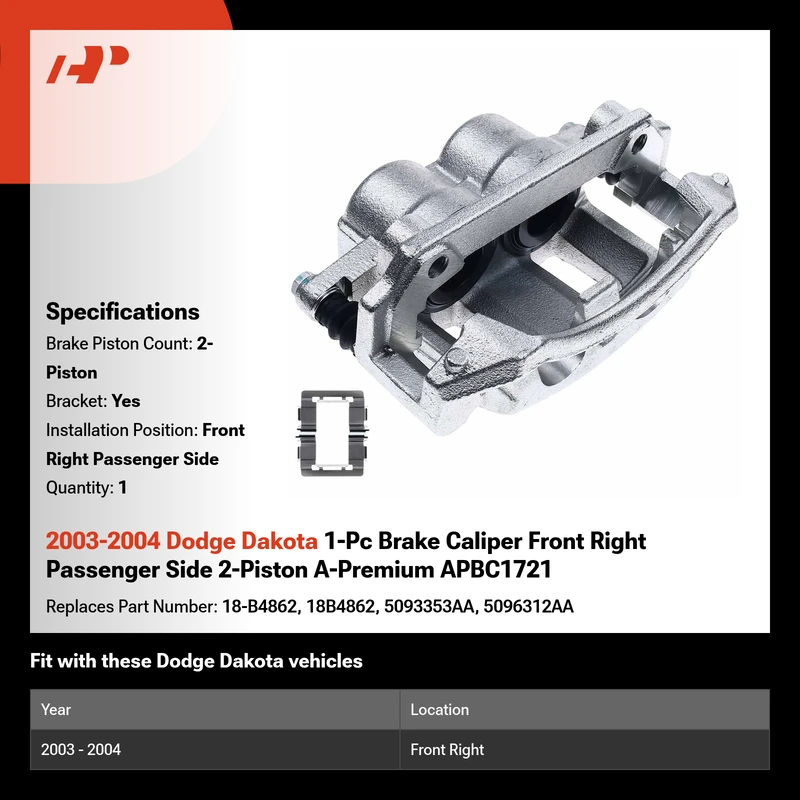 2003-2004 Dodge Dakota 1-Pc Brake Caliper Front Right Passenger Side 2-Piston A-Premium APBC1721