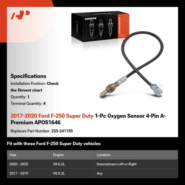 2017-2020 Ford F-250 Super Duty 1-Pc Oxygen Sensor 4-Pin A-Premium APOS1646