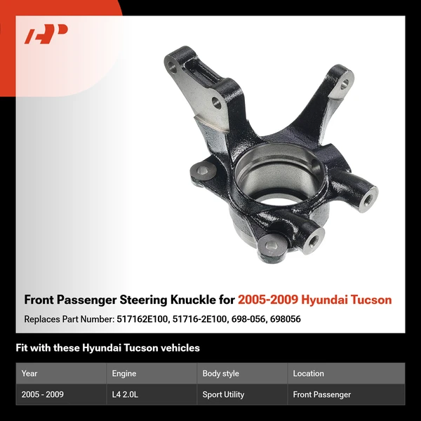 Front Passenger Steering Knuckle for 2005-2009 Hyundai Tucson