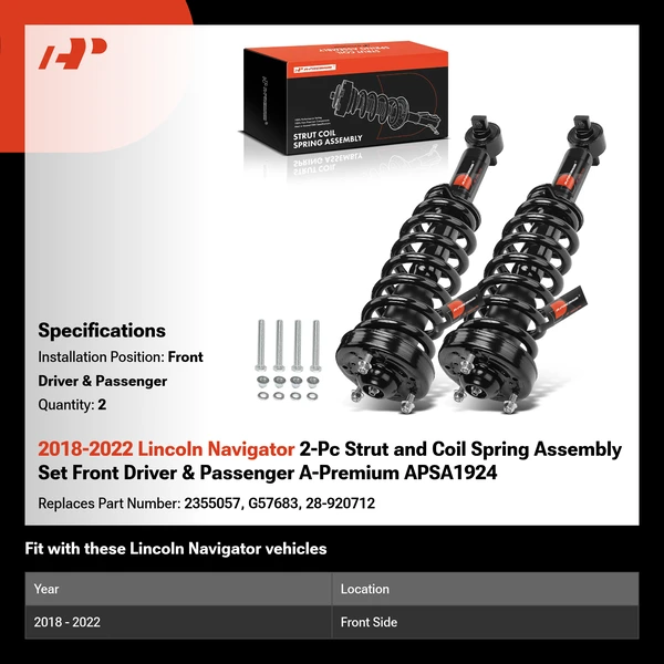 2018-2022 Lincoln Navigator 2-Pc Strut and Coil Spring Assembly Set Front Driver & Passenger A-Premium APSA1924