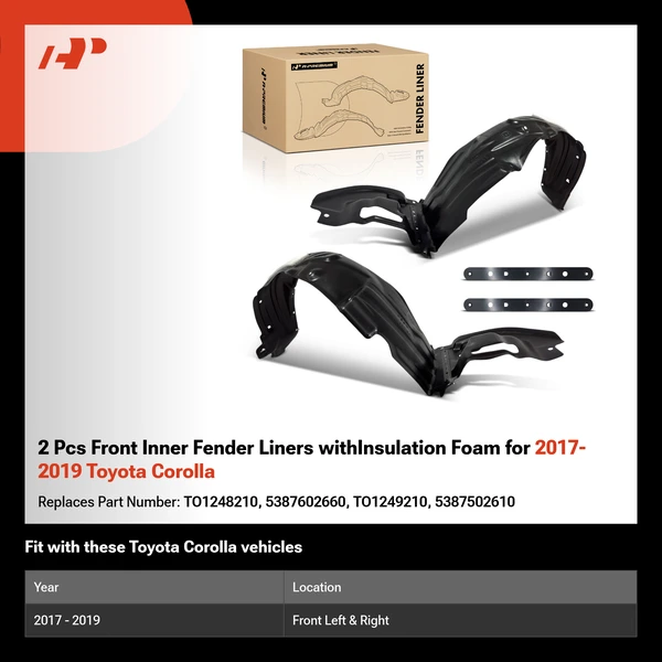2 Pcs Front Inner Fender Liners withInsulation Foam for 2017-2019 Toyota Corolla
