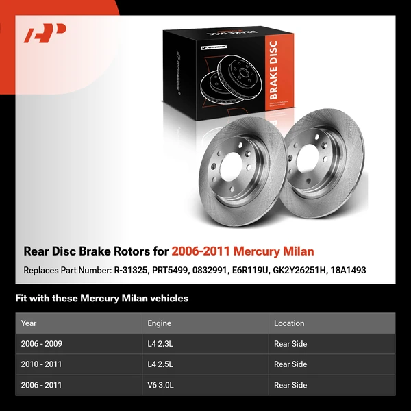 Rear Disc Brake Rotors for 2006-2011 Mercury Milan